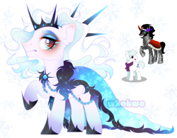 Size: 3416x2668 | Tagged: safe, artist:whohwo, imported from derpibooru, double diamond, king sombra, alicorn, earth pony, pony, unicorn, base used, blushing, eyelashes, fusion, hoof shoes, makeup, male, raised hoof, stallion