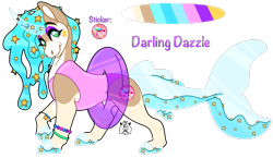 Size: 1767x1022 | Tagged: safe, artist:poppln, imported from derpibooru, oc, oc only, earth pony, clothes, earth pony oc, ethereal mane, floaty, one-piece swimsuit, reference sheet, simple background, smiling, solo, starry mane, swimsuit, transparent background