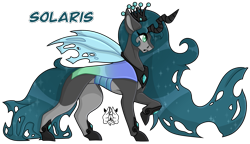 Size: 2019x1166 | Tagged: safe, artist:poppln, imported from derpibooru, oc, oc only, changeling queen, changepony, changeling queen oc, magical lesbian spawn, offspring, parent:princess celestia, parent:queen chrysalis, parents:chryslestia, raised hoof, simple background, solo, transparent background