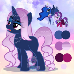 Size: 1280x1280 | Tagged: safe, artist:shiee-artopia223, imported from derpibooru, princess luna, starlight glimmer, alicorn, pony, unicorn, base used, clothes, dress, eyelashes, female, fusion, jewelry, mare, smiling, tiara