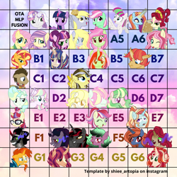 Size: 1080x1080 | Tagged: safe, artist:shiee-artopia223, imported from derpibooru, blossomforth, cherry jubilee, derpy hooves, doctor whooves, fluttershy, king sombra, minty, moondancer, sassy saddles, sunburst, sunset shimmer, sweetie belle, time turner, twilight sparkle, vapor trail, alicorn, earth pony, pegasus, pony, unicorn, equestria girls, base used, eyelashes, female, food, fusion, male, mare, muffin, smiling, stallion, twilight sparkle (alicorn)