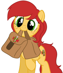 Size: 837x977 | Tagged: safe, artist:mimicproductions, imported from derpibooru, oc, oc only, oc:sani soda, earth pony, pony, cute, freckles, mouth hold, ocbetes, raised hoof, simple background, to saddlebags and back again, transparent background