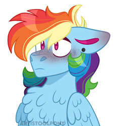 Size: 900x987 | Tagged: safe, artist:artistcoolpony, imported from derpibooru, rainbow dash, pegasus, pony, blushing, chest fluff, cute, dashabetes, ear piercing, earring, female, jewelry, mare, piercing, simple background, solo, white background