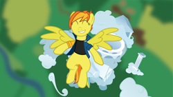 Size: 4500x2529 | Tagged: safe, artist:captainhoers, artist:tolerance, imported from ponybooru, spitfire, pegasus, pony, firestarter spitfire, spitfire's day off, clothes, cloud, flying, jacket, rainbow falls (location), solo, wonderbolts jacket