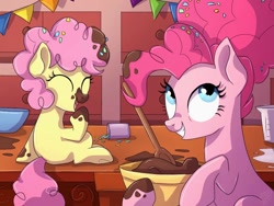 Size: 1024x768 | Tagged: safe, artist:golden bloom, imported from derpibooru, li'l cheese, pinkie pie, earth pony, pony, the last problem, colt, cute, diapinkes, female, foal, li'l cheesebetes, male, mother and child, mother and son, older, older pinkie pie