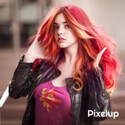 Size: 960x960 | Tagged: safe, artist:lochlan o'neil, edit, editor:sammykun, imported from derpibooru, sunset shimmer, human, beautiful, bust, clothes, cosplay, costume, cutie mark on clothes, faceapp, humanized, irl, irl human, jacket, leather jacket, lips, lipstick, live action, looking at you, makeup, photo, photography, portrait, realistic, serious, serious face, wig