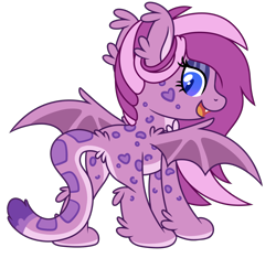 Size: 1668x1560 | Tagged: safe, artist:lupulrafinat, imported from derpibooru, oc, oc only, oc:wild dawn, bat pony, cat, hybrid, pony, bat wings, butt, eyelashes, female, looking back, plot, simple background, smiling, tail, tail fluff, transparent background, wings