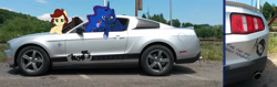 Size: 3864x1220 | Tagged: safe, artist:sallycars, imported from derpibooru, princess luna, oc, oc:canni soda, alicorn, earth pony, pony, car, ford, ford mustang, irl, photo, ponies in real life, the fun has been doubled