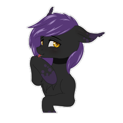 Size: 2300x2300 | Tagged: safe, artist:falses, imported from derpibooru, oc, oc only, oc:star crossed, bat pony, ear fluff, fangs, licking, markings, purple mane, simple background, solo, streets of chicolt: a totally legitimate business venture, sultry, tongue out, transparent background