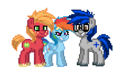 Size: 2963x1836 | Tagged: safe, imported from derpibooru, big macintosh, rainbow dash, oc, oc:aerial ace, earth pony, pegasus, pony, pony town, canon x oc, simple background, smiling, transparent background, trio