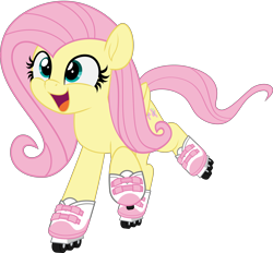 Size: 5383x5000 | Tagged: safe, artist:jhayarr23, imported from derpibooru, fluttershy, pegasus, pony, commission, cute, daaaaaaaaaaaw, female, flutterskates, full body, happy, mare, open mouth, open smile, riding, roller skates, rollerblades, shyabetes, simple background, smiling, solo, transparent background, weapons-grade cute