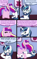 Size: 2400x3800 | Tagged: safe, artist:chelseawest, imported from derpibooru, princess cadance, shining armor, alicorn, unicorn, beard, belly, big belly, blushing, comic, concerned, couple, cute, ethereal mane, ethereal tail, eye contact, facial hair, female, grey hair, huge belly, husband and wife, hyper, hyper belly, hyper pregnancy, impossibly large belly, kicking, looking at each other, looking at someone, lying, lying down, lying on the ground, male, married couple, married couples doing married things, multiple pregnancy, older, on top, picture, picture frame, pregdance, pregnant, remake, shiningcadance, shipping, sigh, signature, sitting, speech, speech bubble, straddling, straight, sweat, tail, talking, worried