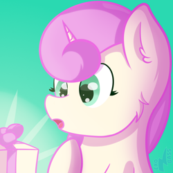 Size: 1000x1000 | Tagged: safe, artist:exobass, imported from derpibooru, twinkleshine, pony, unicorn, bust, expressions, female, mare, present, simple background, solo, surprised, teal background