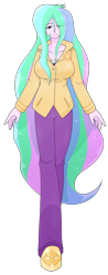 Size: 1562x3977 | Tagged: safe, artist:batipin, imported from derpibooru, princess celestia, equestria girls, big breasts, breasts, busty princess celestia, cleavage, female, hair over one eye, looking at you, principal celestia, simple background, solo, transparent background, white background