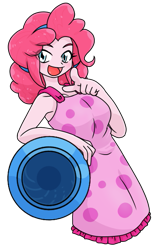 Size: 403x642 | Tagged: safe, artist:batipin, imported from derpibooru, pinkie pie, human, equestria girls, breasts, female, open mouth, party cannon, simple background, solo, transparent background