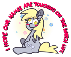 Size: 5000x4000 | Tagged: safe, artist:threetwotwo32232, imported from derpibooru, derpy hooves, pegasus, pony, female, flower, looking at you, mare, simple background, solo, text, transparent background