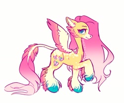 Size: 1518x1264 | Tagged: safe, artist:viggyverse, imported from derpibooru, fluttershy, pegasus, pony, alternate design, raised hoof, simple background, solo, unshorn fetlocks, white background