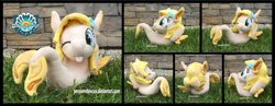 Size: 4500x1754 | Tagged: safe, artist:peruserofpieces, imported from derpibooru, oc, oc only, oc:phoenix, seapony (g4), :p, arm behind head, convention, female, high res, irl, looking at you, mascot, one eye closed, photo, plushie, seapony oc, seaquestria fest, smiling, smiling at you, solo, tongue out, wink, winking at you