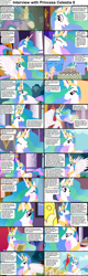 Size: 1280x4018 | Tagged: safe, artist:brutalweather studio, artist:forgalorga, edit, edited screencap, imported from derpibooru, screencap, philomena, princess celestia, oc, unnamed oc, alicorn, phoenix, pony, unicorn, comic:celestia's servant interview, a little incident, best princess, book, cake, cakelestia, canterlot, caption, coffee, coffee mug, comic, crown, cs captions, cute, cutelestia, descriptive noise, eyes closed, female, food, happy, horn, interview, jewelry, levitation, magic, magic aura, mare, mug, pastry, ponyville, reading, regalia, screencap comic, scroll, smiling, telekinesis, text, two retired princesses, unicorn oc, unnamed character, unnamed pony