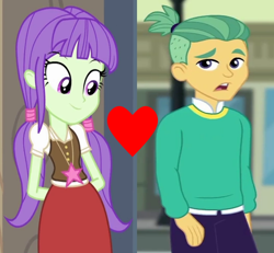 Size: 670x620 | Tagged: safe, edit, edited screencap, imported from derpibooru, screencap, guy grove, starlight, starshine, equestria girls, equestria girls (movie), equestria girls series, street magic with trixie, spoiler:eqg series (season 2), clothes, cropped, female, heart, jewelry, male, necklace, pigtails, ponytail, shipping, shipping domino, stargrove, straight, sweater