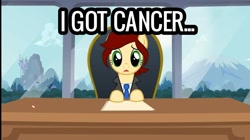 Size: 1286x720 | Tagged: safe, edit, edited screencap, imported from ponybooru, screencap, oc, oc:canni soda, earth pony, cancer (disease), sad, solo