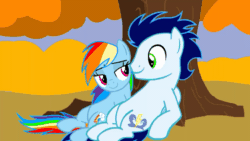 Size: 1000x562 | Tagged: safe, artist:mlplary6, imported from derpibooru, rainbow dash, soarin', pegasus, pony, animated, autumn, cute, dashabetes, female, gif, leaves, looking at each other, looking at someone, male, mare, shipping, smiling, smiling at each other, soarinbetes, soarindash, stallion, straight, tree, windswept hair, windswept mane