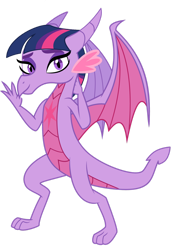 Size: 1280x1670 | Tagged: safe, artist:ponygamer2020, imported from derpibooru, twilight sparkle, dragon, colored wings, cute, dragon wings, dragoness, dragonified, ear fluff, eyebrows, female, hair, horn, looking at you, multicolored wings, simple background, smiling, smiling at you, solo, species swap, transparent background, twiabetes, twilidragon, vector, waving, waving at you, wings