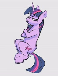 Size: 3095x4074 | Tagged: safe, artist:alumx, imported from derpibooru, twilight sparkle, pony, unicorn, crossed hooves, female, frown, gray background, mare, simple background, solo, twilight sparkle is not amused, unamused, unicorn twilight