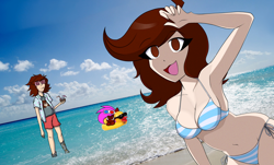 Size: 2000x1207 | Tagged: safe, artist:rainbowbacon, imported from derpibooru, oc, oc:rainbowbacon, human, pegasus, pony, anime style, beach, human oc, ocean, water