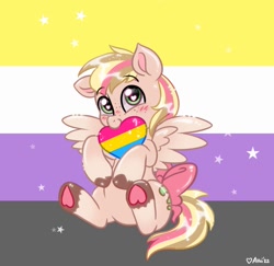 Size: 905x880 | Tagged: safe, artist:avui, imported from derpibooru, oc, oc:vanilla twirl, pegasus, commission, nonbinary pride flag, pansexual pride flag, pride, pride flag, pride month, pride ponies, solo, ych example, ych result, your character here