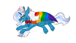 Size: 1280x720 | Tagged: safe, artist:jhopeisoursunshine, imported from derpibooru, oc, oc only, oc:fleurbelle, alicorn, alicorn oc, bow, female, flag, hair bow, horn, mare, pride flag, simple background, solo, transparent background, wings, yellow eyes