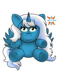 Size: 750x1000 | Tagged: safe, artist:thesilvernote, imported from derpibooru, oc, oc only, oc:fleurbelle, alicorn, adorabelle, alicorn oc, cute, female, horn, mare, ocbetes, simple background, solo, toy, white background, wings, yellow eyes