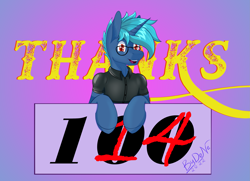 Size: 2967x2149 | Tagged: safe, artist:bydena, imported from derpibooru, oc, oc:bydena, pony, semi-anthro, unicorn, blue hair, glasses, male, red eyes, solo, thank you