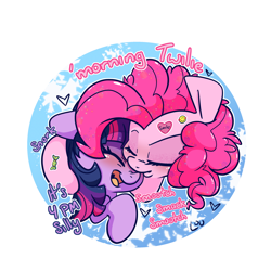 Size: 1500x1500 | Tagged: safe, artist:lou, imported from derpibooru, pinkie pie, twilight sparkle, alicorn, earth pony, pony, cute, dialogue, female, happy, lesbian, shipping, simple background, transparent background, twilight sparkle (alicorn), twinkie