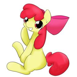 Size: 2360x2341 | Tagged: safe, artist:up_p_ab, imported from derpibooru, apple bloom, earth pony, pony, female, filly, foal, hoof on chin, simple background, sitting, solo, white background