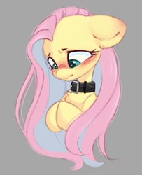 Size: 875x1075 | Tagged: safe, artist:melodylibris, imported from derpibooru, fluttershy, pegasus, pony, blushing, bust, chest fluff, collar, cute, embarrassed, female, floppy ears, flower, gray background, heart eyes, hooves together, looking down, mare, shyabetes, simple background, solo, three quarter view, wavy mouth, wingding eyes