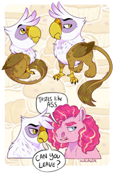 Size: 1500x2281 | Tagged: safe, artist:owlcoholik, imported from derpibooru, gilda, pinkie pie, earth pony, griffon, chibi, duo, duo female, female