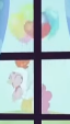 Size: 64x113 | Tagged: safe, imported from derpibooru, screencap, pinkie pie, bird, chicken, earth pony, pony, bloom and gloom, season 5, animal costume, balloon, chicken pie, chicken suit, clothes, costume, cropped, eyes closed, female, floating, flying, mare, smiling, solo, then watch her balloons lift her up to the sky, window, youtube link