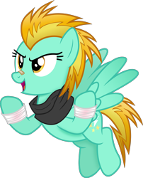 Size: 3025x3751 | Tagged: safe, artist:anime-equestria, imported from derpibooru, lightning dust, pegasus, pony, '90s, 2000s, 2010s, alternate hairstyle, bandage, bandaid, bandaid on nose, clothes, female, flying, full body, high res, hooves, mare, open mouth, open smile, scarf, simple background, smiling, solo, spread wings, transparent background, vector, wings
