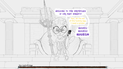 Size: 3840x2160 | Tagged: safe, artist:facelessjr, imported from derpibooru, oc, oc only, oc:dyx, oc:nyx, alicorn, alicorn oc, architecture, boss battle, clothes, cringing, detailed, elden ring, fangs, glasses, horn, life bar, miquella, mohg, parody, robes, ruins, shitposting, sketch, staff, swearing, vulgar, wings, wordplay