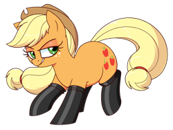 Size: 2400x1800 | Tagged: safe, alternate version, artist:notenoughapples, imported from twibooru, applejack, earth pony, pony, somepony to watch over me, applejack's hat, boots, clothes, cowboy hat, female, fireproof boots, grin, hat, image, mare, paywall content, png, shoes, simple background, smiling, solo, transparent background