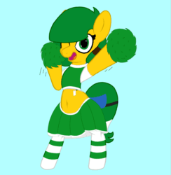 Size: 1169x1200 | Tagged: safe, artist:jerkface, imported from ponybooru, oc, oc:blocky bits, animated, belly button, cheerleader, gif