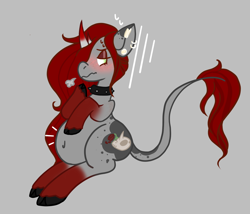 Size: 1750x1500 | Tagged: safe, artist:nyacromancer, imported from ponybooru, oc, classical unicorn, pony, unicorn, blushing, choker, cloven hooves, ear piercing, earring, jewelry, leonine tail, piercing, unshorn fetlocks