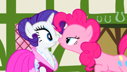 Size: 1920x1080 | Tagged: safe, imported from ponybooru, screencap, pinkie pie, rarity, earth pony, pony, unicorn, too many pinkie pies, female, looking at each other