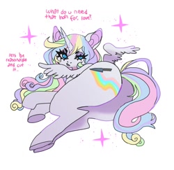 Size: 1020x992 | Tagged: safe, artist:batthsalts, imported from derpibooru, oc, oc only, alicorn, pony, butt, dialogue, looking at you, looking back, looking back at you, plot, simple background, solo, sparkles, white background