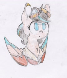 Size: 3217x3741 | Tagged: safe, artist:foxtrot3, imported from derpibooru, oc, oc only, oc:crop duster, pegasus, pony, aviator goggles, blue eyes, bomber jacket, clothes, goggles, jacket, solo, traditional art