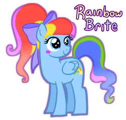 Size: 1492x1424 | Tagged: safe, artist:queertrixie, imported from derpibooru, pegasus, pony, bow, crossover, female, filly, foal, hair bow, outline, ponified, ponytail, rainbow brite, simple background, solo, transparent background