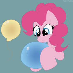 Size: 2000x2000 | Tagged: safe, artist:kaifurry, imported from derpibooru, pinkie pie, earth pony, pony, balloon, blowing up balloons, cute, diapinkes, female, gray background, happy, high res, mare, simple background, solo, that pony sure does love balloons