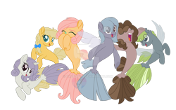 Size: 1280x804 | Tagged: safe, artist:firefox238, artist:rachelclaradrawz, imported from derpibooru, oc, oc only, oc:amber apple, oc:apple tart, oc:berry icing, oc:carjack, oc:cloudy skies, oc:jewelry box, oc:shining vision, pony, seapony (g4), base used, deviantart watermark, female, mare, next generation, obtrusive watermark, offspring, parent:big macintosh, parent:cheese sandwich, parent:flash sentry, parent:fluttershy, parent:pinkie pie, parent:rainbow dash, parent:rarity, parent:soarin', parent:twilight sparkle, parent:welcome inn, parents:cheesepie, parents:flashlight, parents:fluttermac, parents:soarindash, simple background, transparent background, watermark