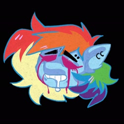 Size: 2048x2048 | Tagged: safe, artist:yumkandie, imported from derpibooru, rainbow dash, pegasus, pony, black background, blood, crying, drool, ear piercing, earring, eyebrow piercing, eyebrows, eyebrows visible through hair, female, head only, jewelry, mare, piercing, simple background, solo, tears of blood